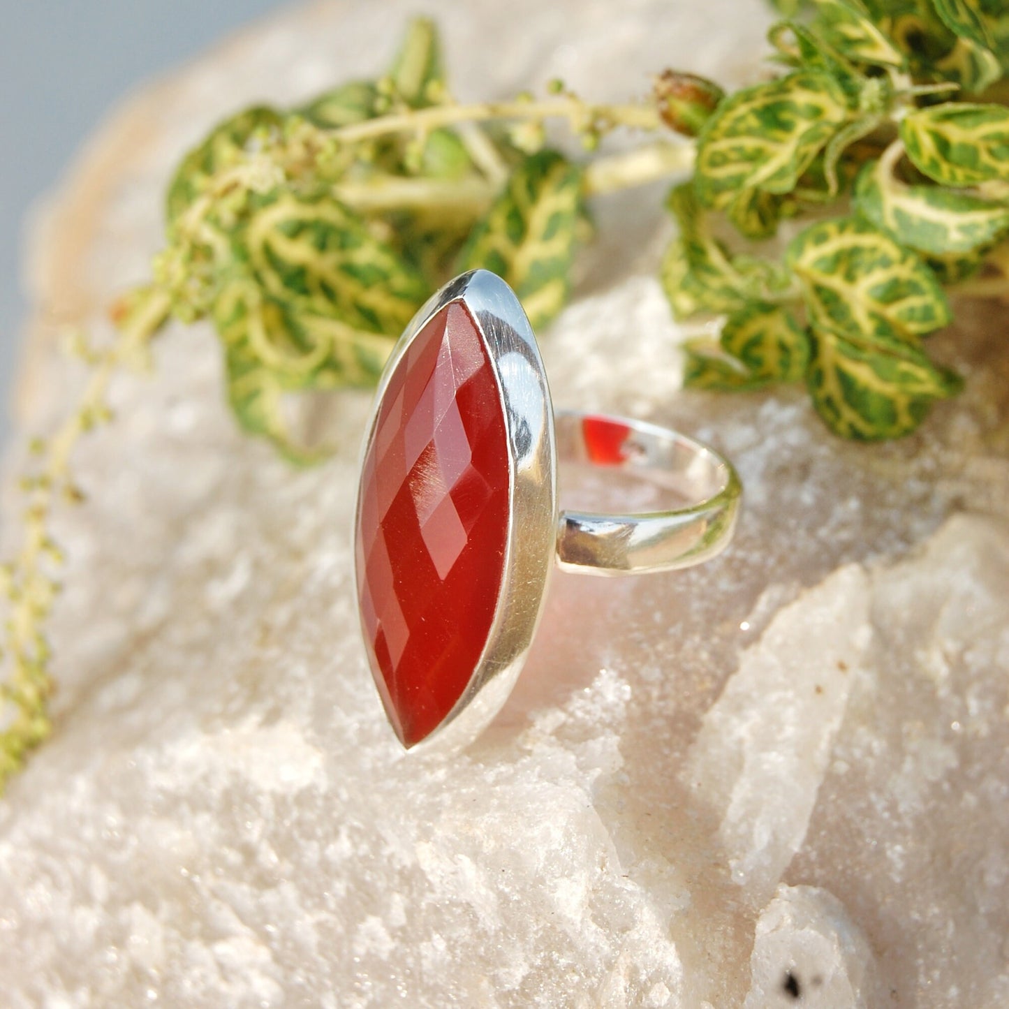 Red Onyx Marquise Statement Ring