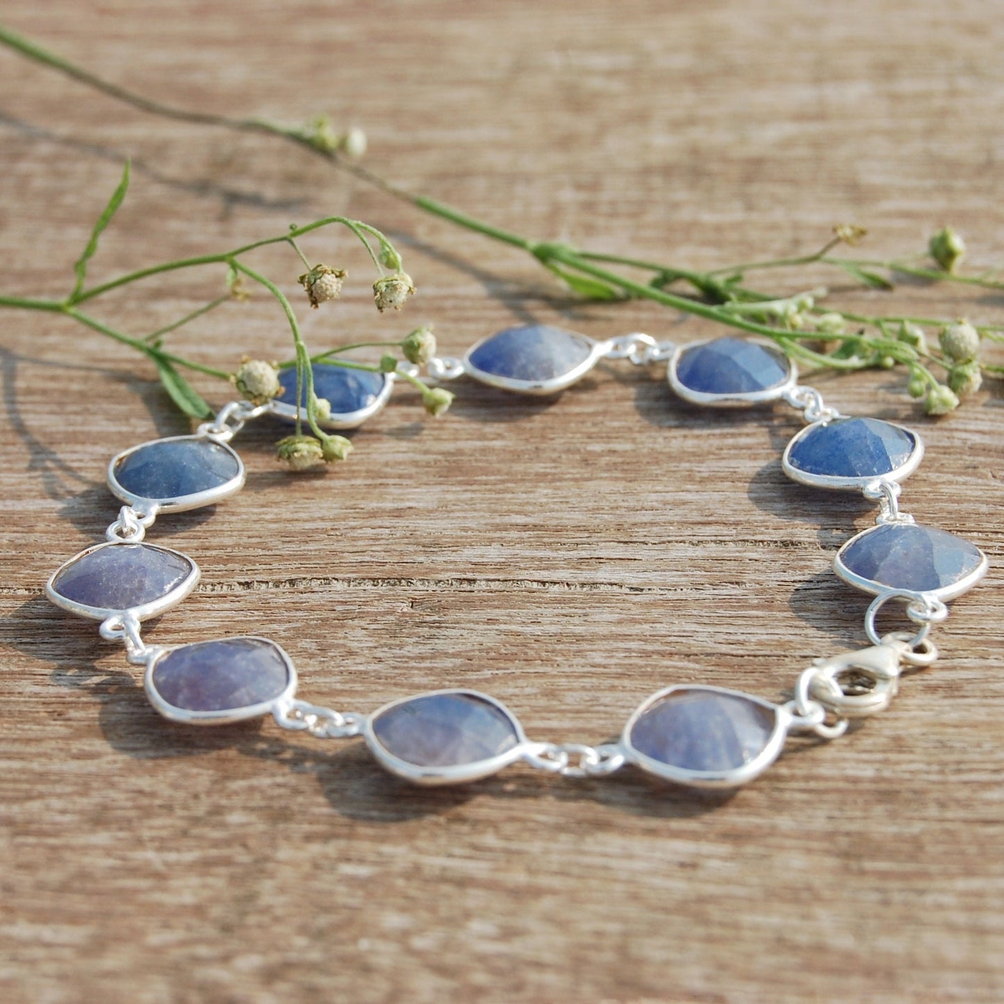 Dyed Blue Sapphire Checker Cut Square Bracelet