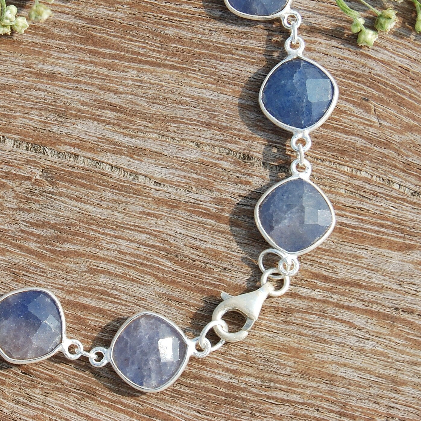 Dyed Blue Sapphire Checker Cut Square Bracelet