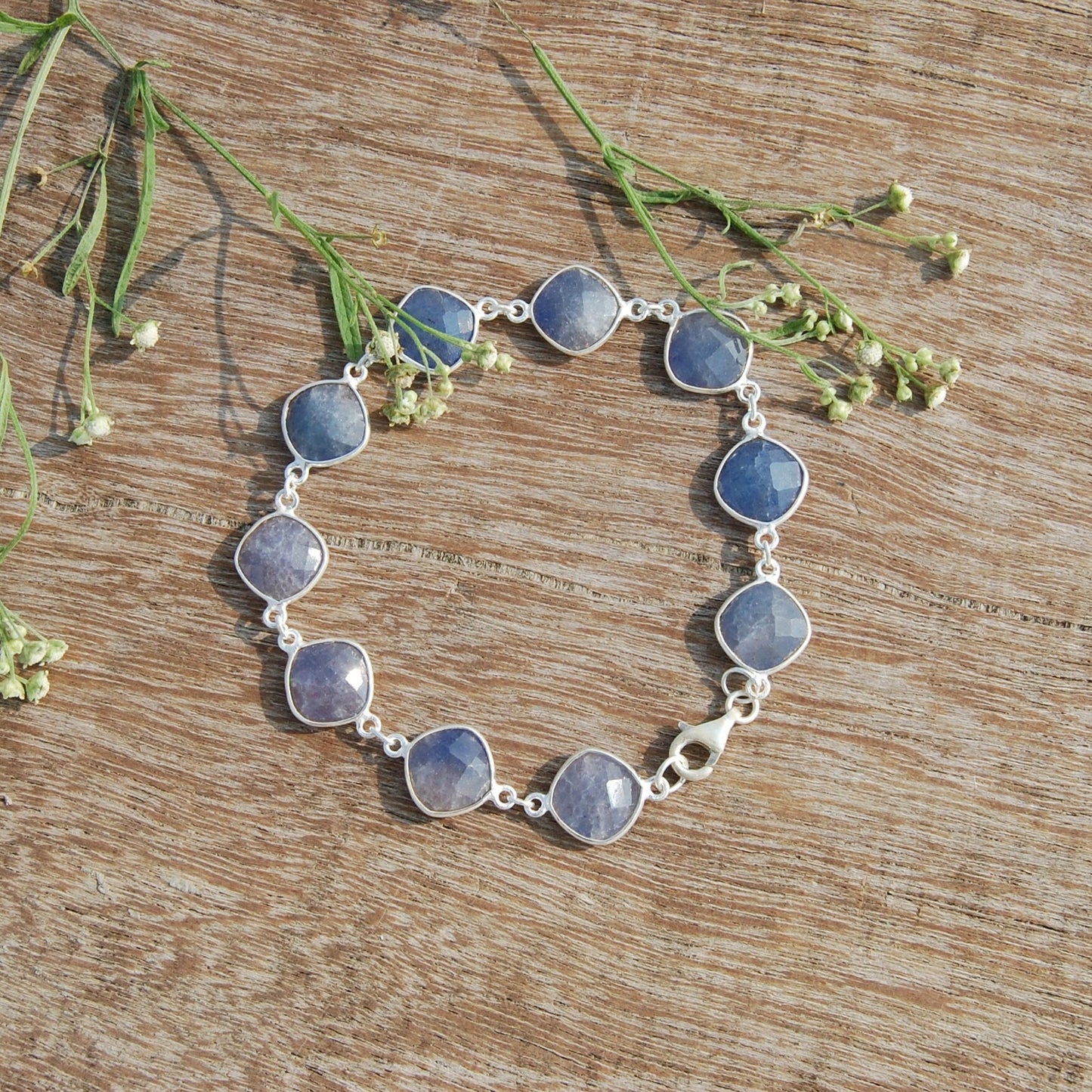Dyed Blue Sapphire Checker Cut Square Bracelet