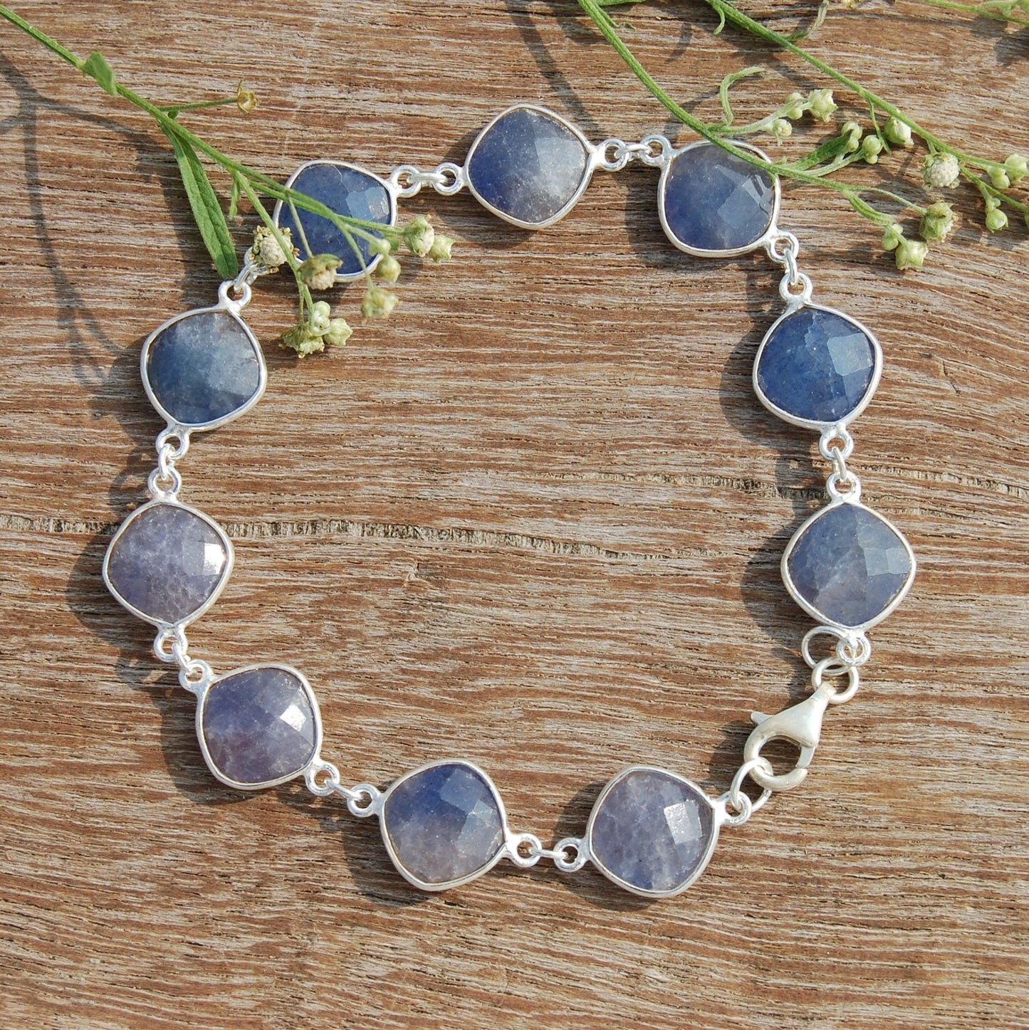 Dyed Blue Sapphire Checker Cut Square Bracelet