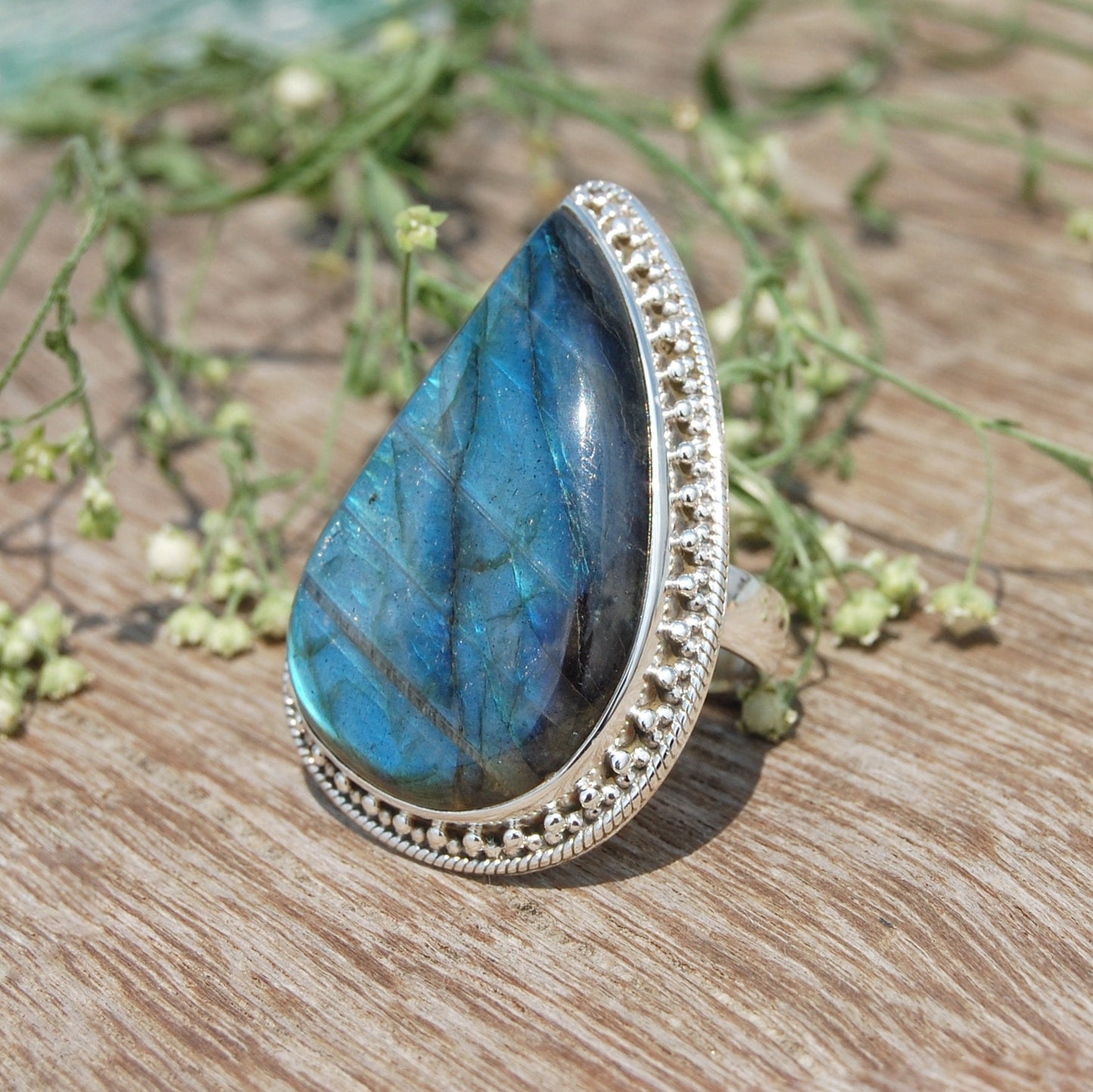Blue Labradorite Statement Ring