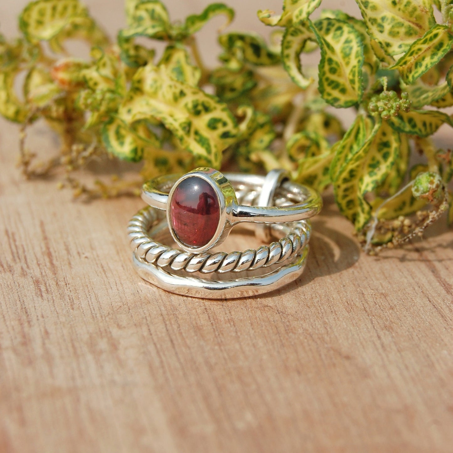 Red Garnet Stacking Ring Set