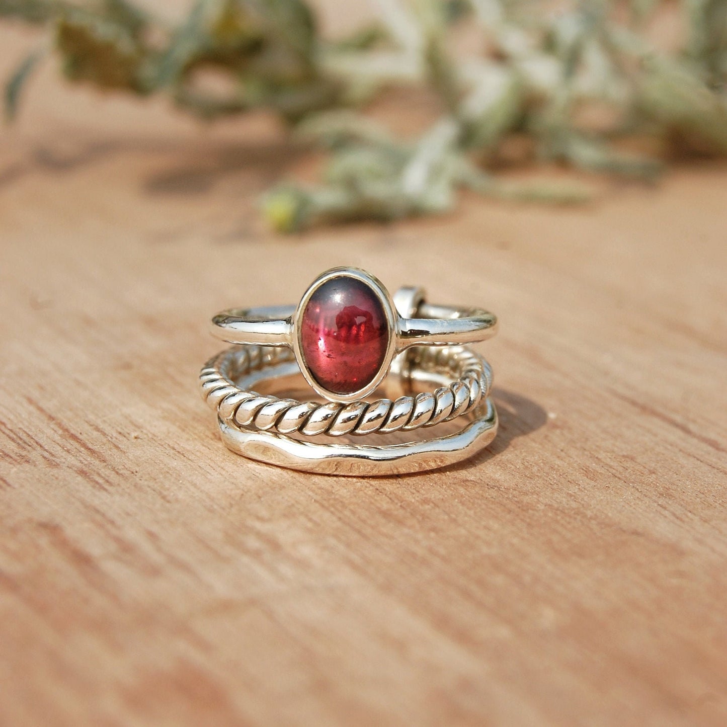 Red Garnet Stacking Ring Set