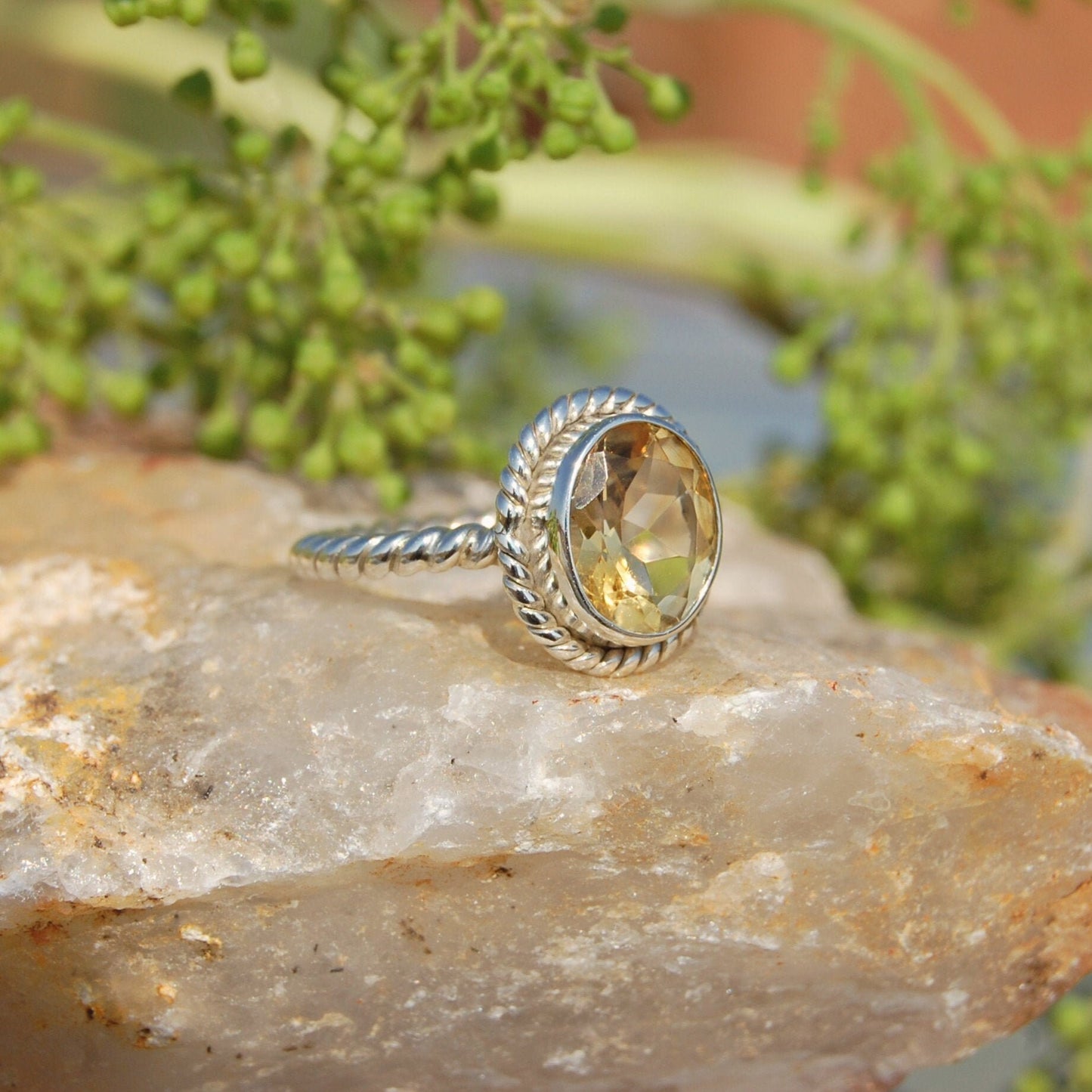 Citrine Twisted Wire Band Ring