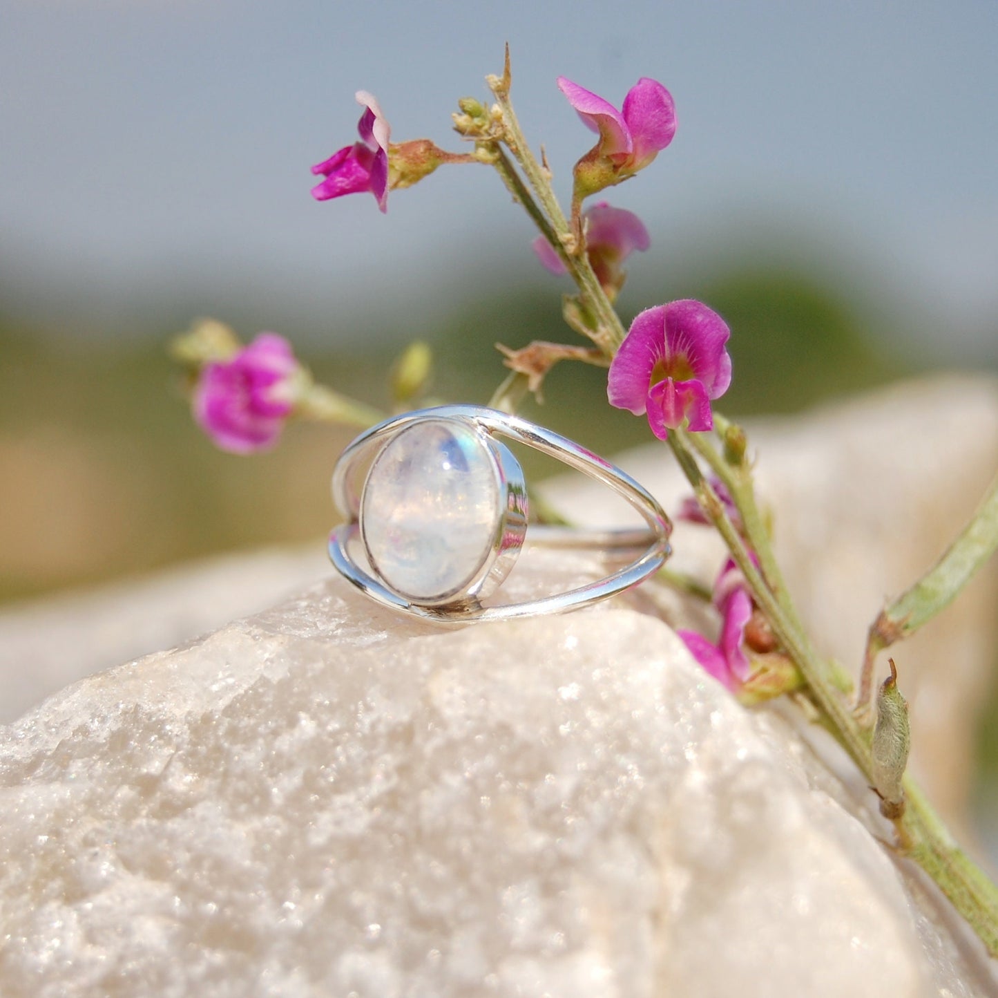 Rainbow Moonstone Oval Cab Ring