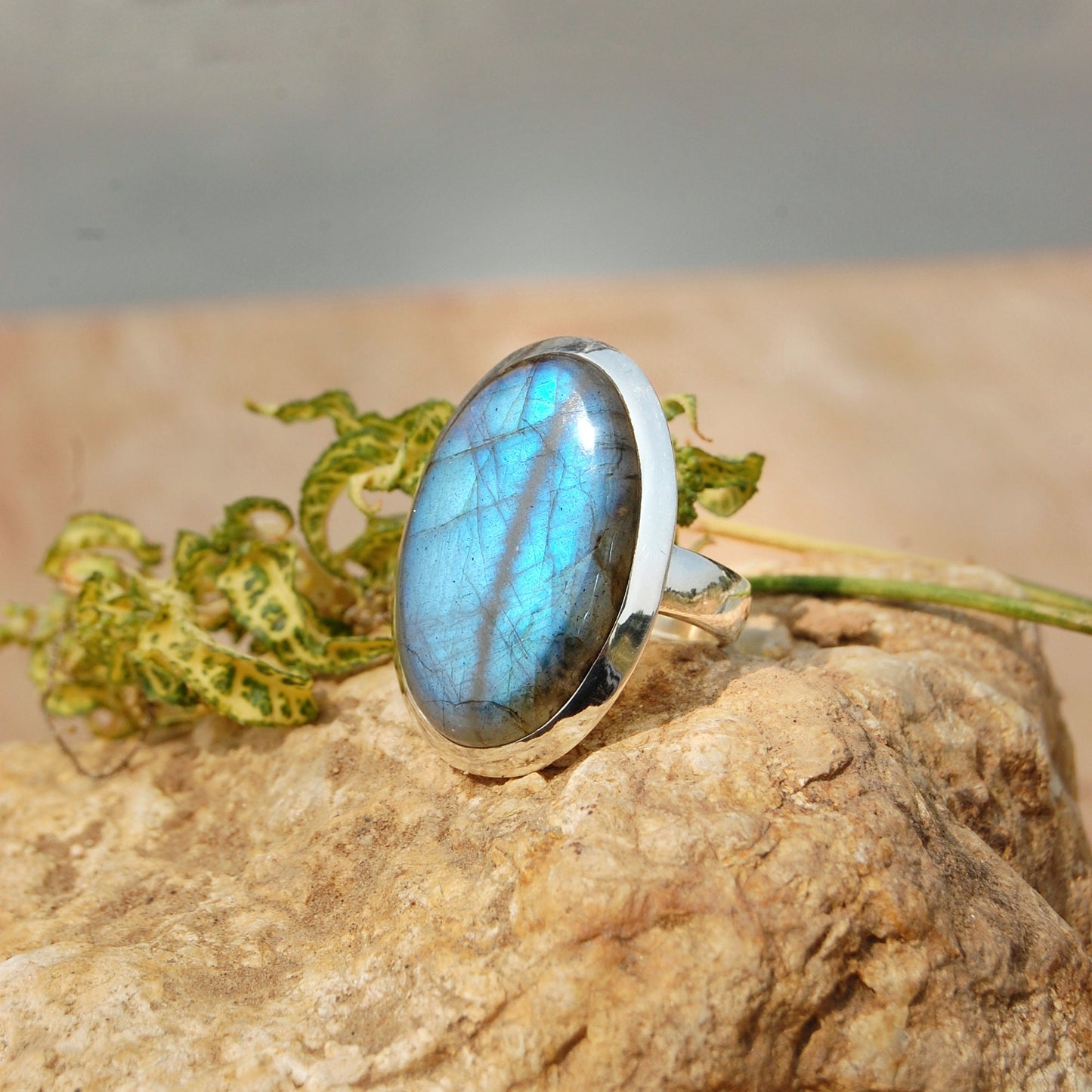 Blue Labradorite Oval Cab Ring