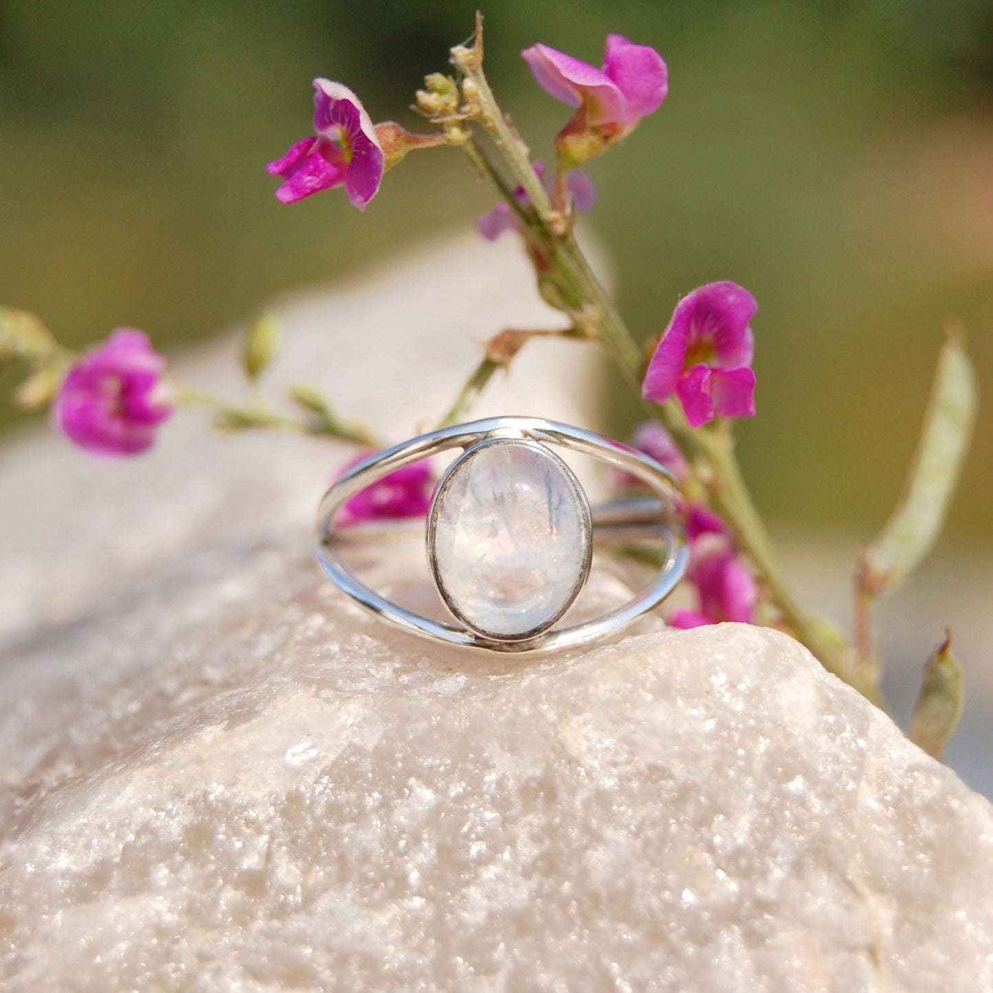 Rainbow Moonstone Oval Cab Ring