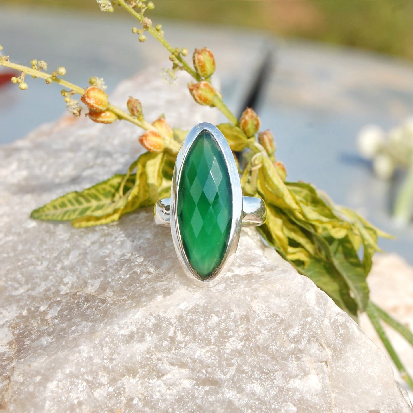 Green Onyx Marquise Ring