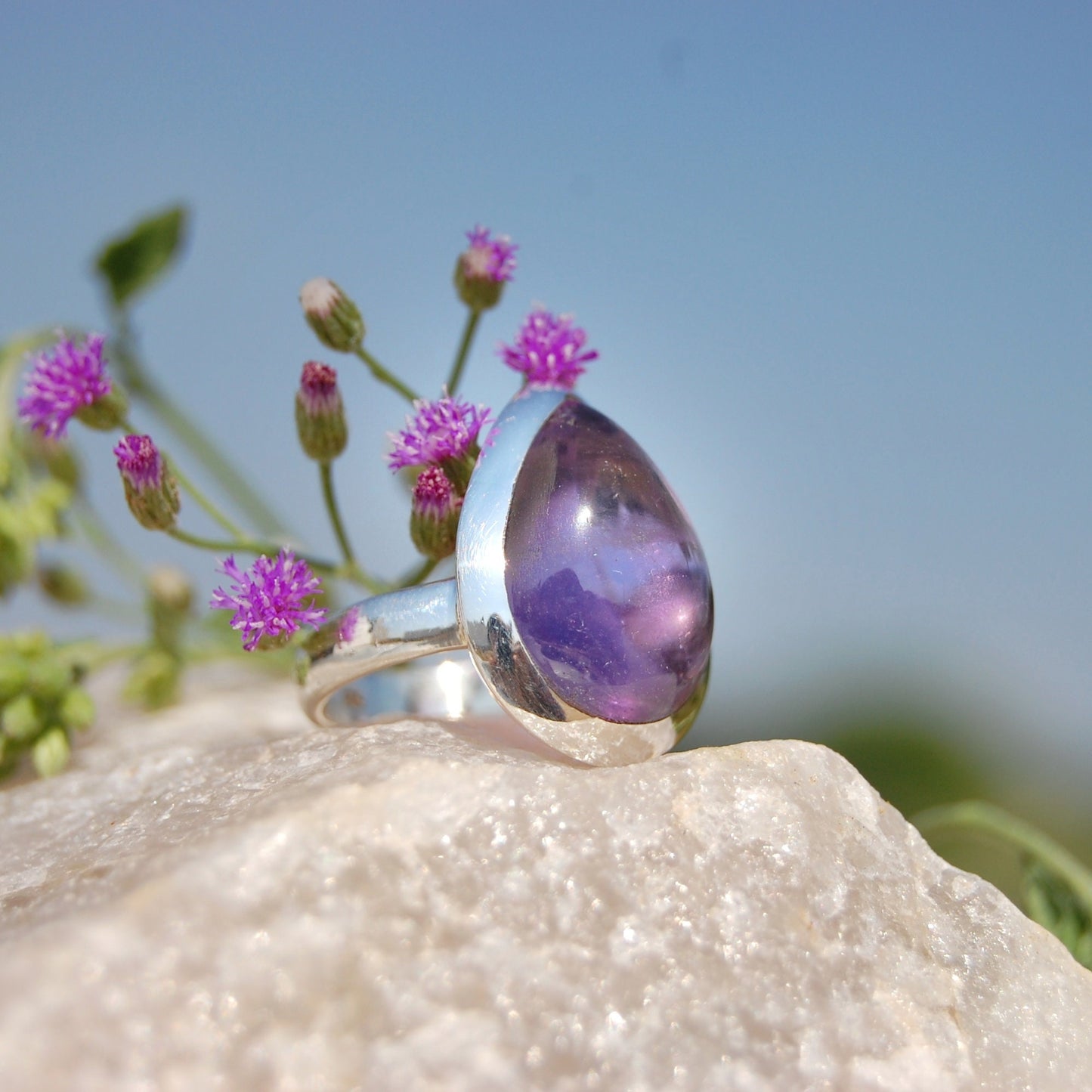 African Amethyst Pear Cab Ring