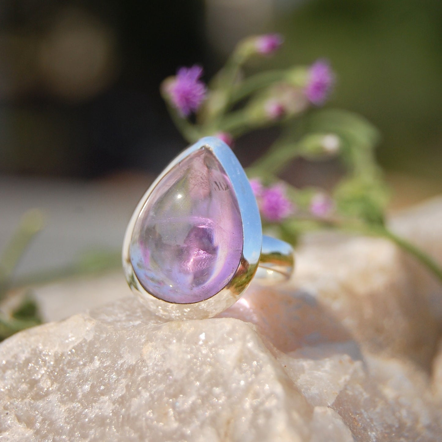 African Amethyst Pear Cab Ring