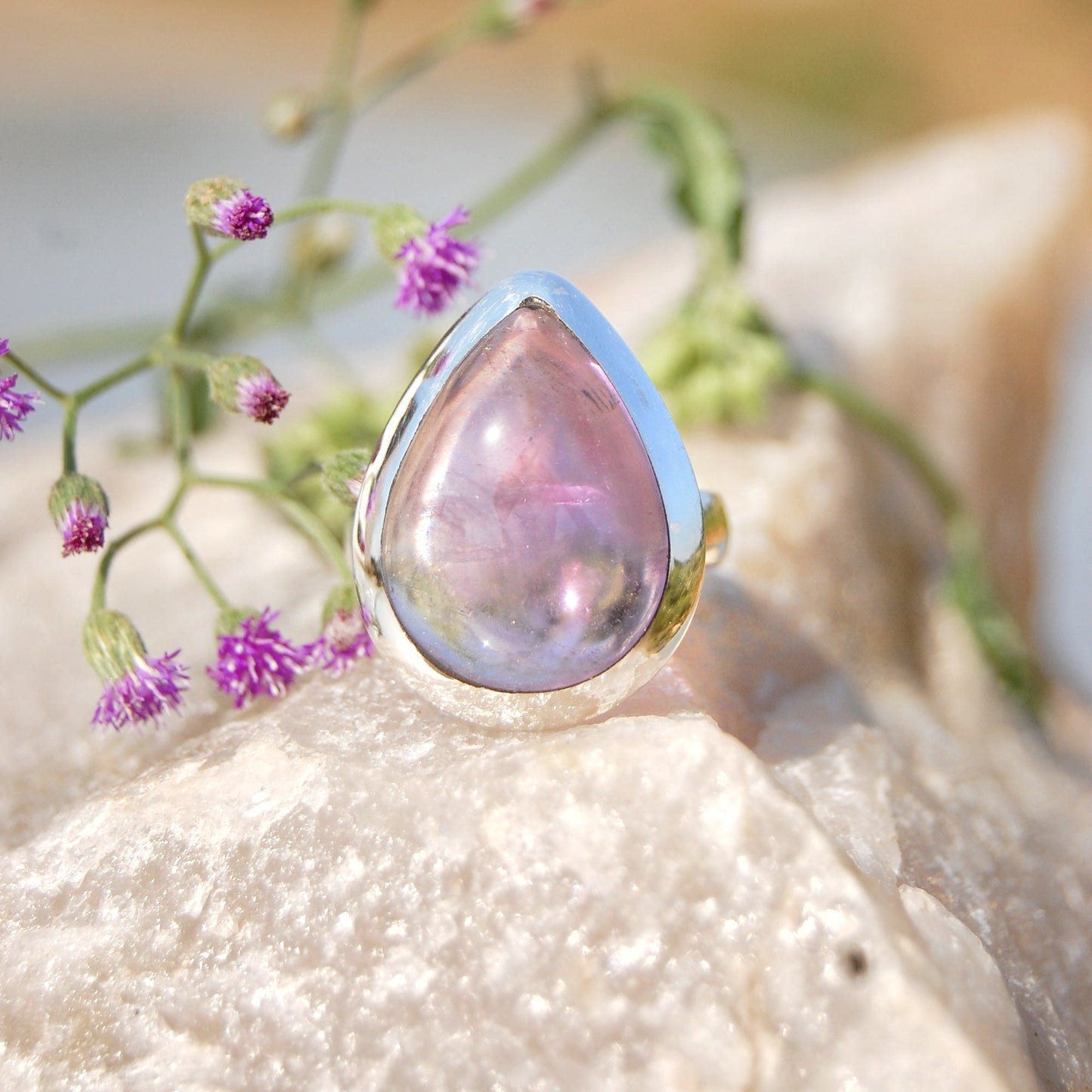 African Amethyst Pear Cab Ring