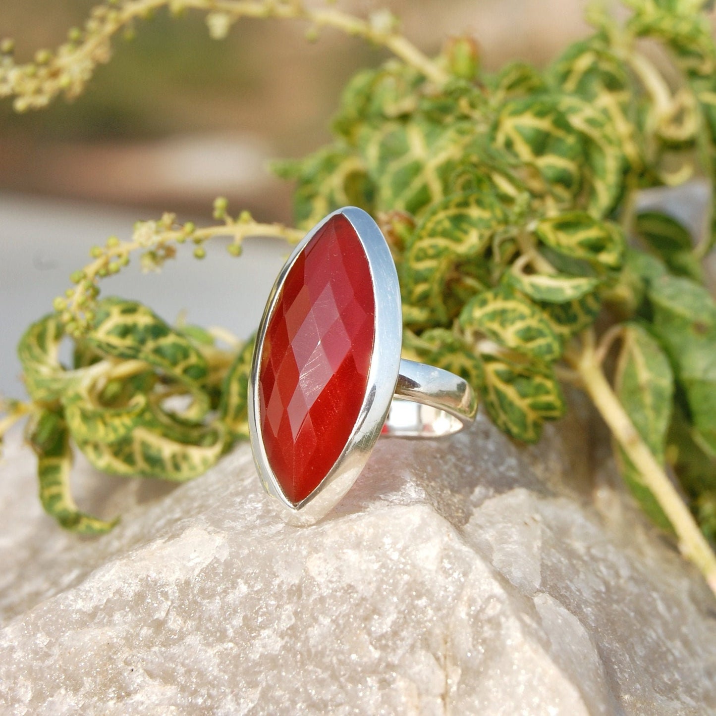 Red Onyx Marquise Statement Ring