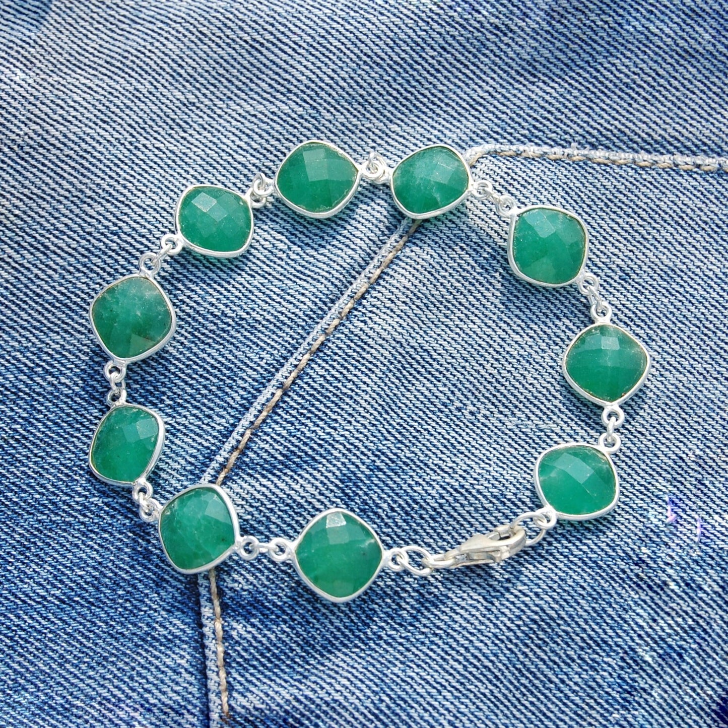 Green Onyx Checker Cut Bracelet
