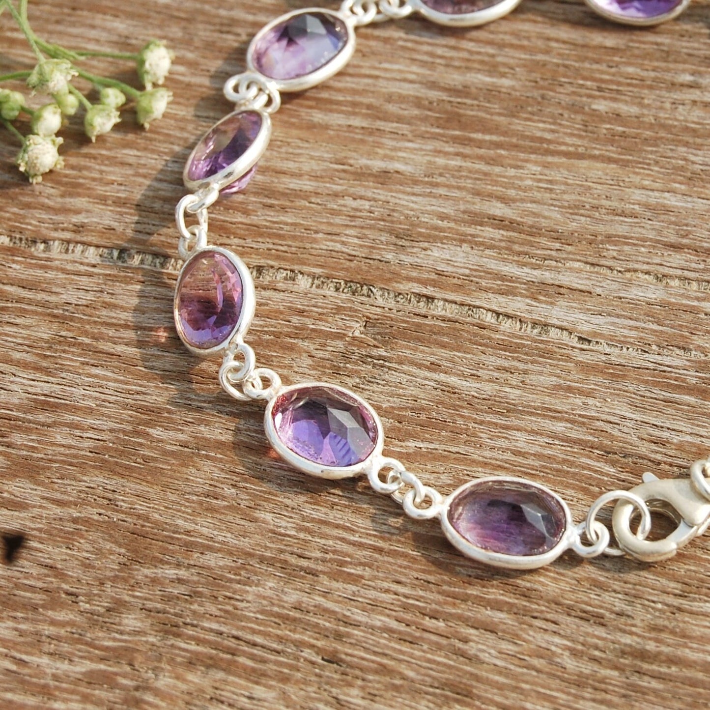 Purple Amethyst Oval Cut Beaded Bracelet