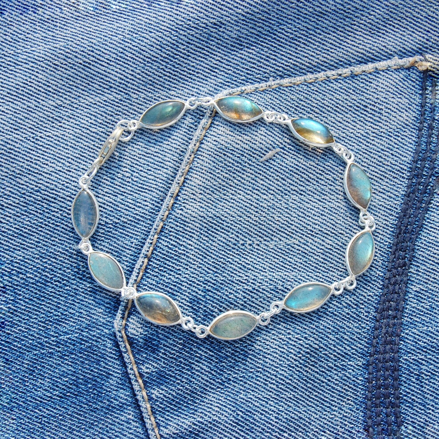 Blue Labradorite Marquise Cab Bracelet