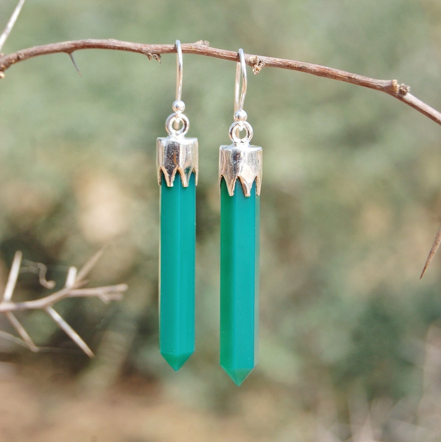 Green Onyx Long Drop Earrings