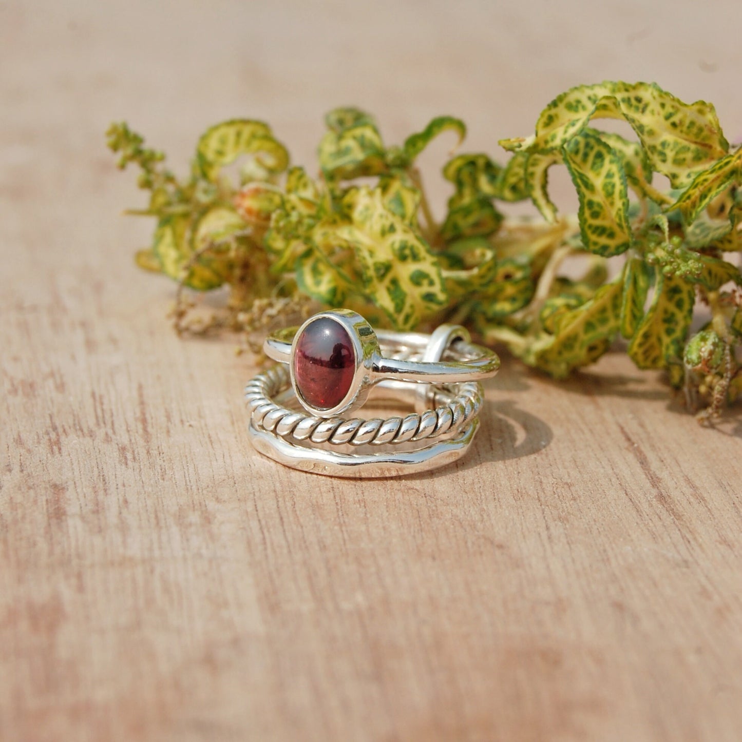 Red Garnet Stacking Ring Set