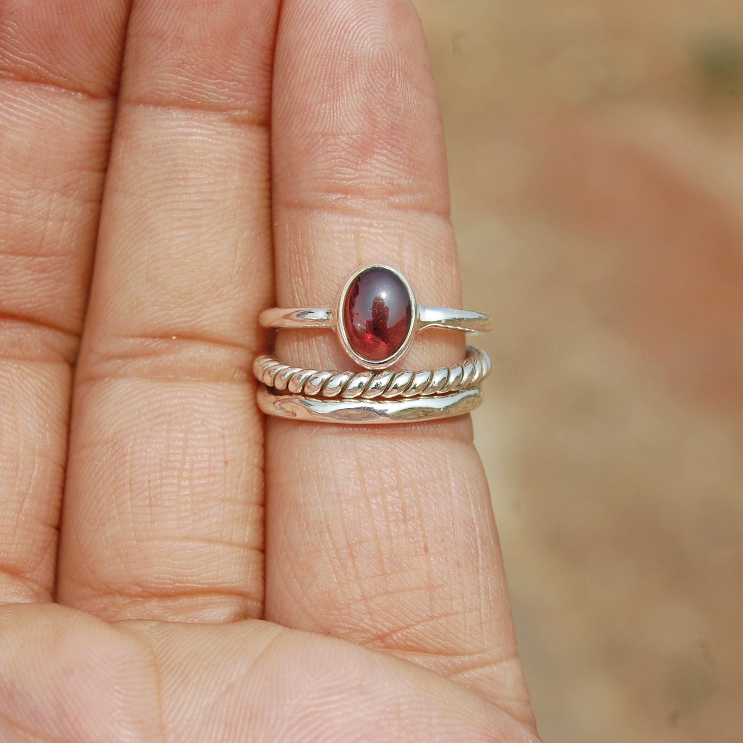 Red Garnet Stacking Ring Set