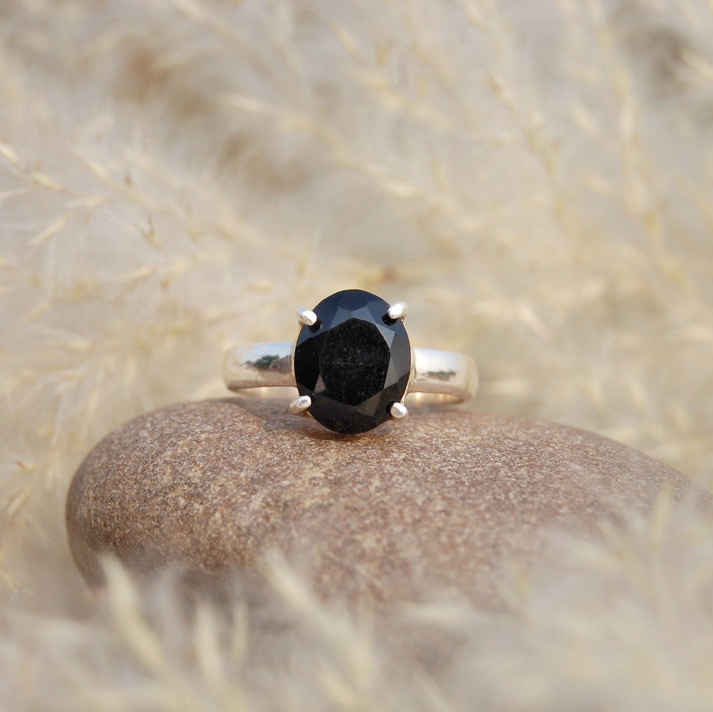 Black Onyx Prong Setting Ring