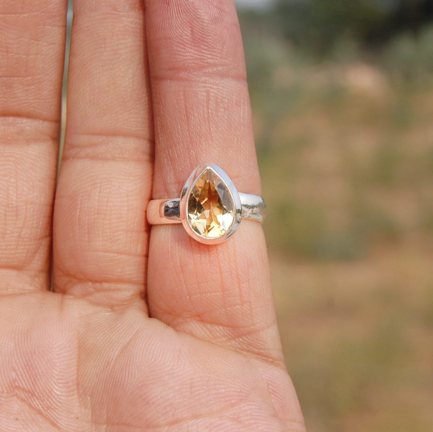 Yellow Citrine Pear Ring