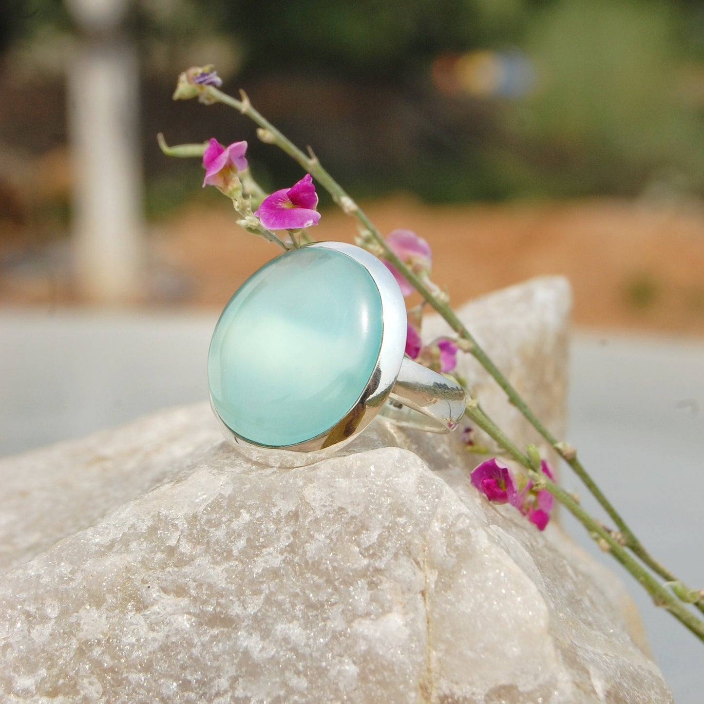 Aqua Chalcedony Ring