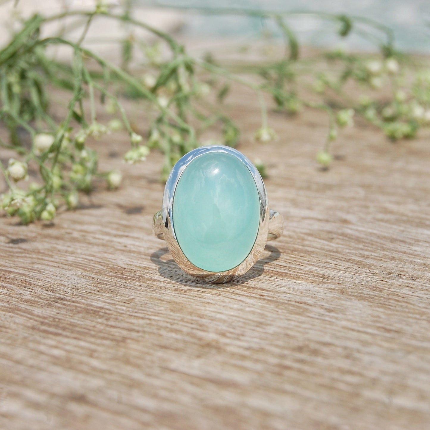 Aqua Chalcedony Beach Ring