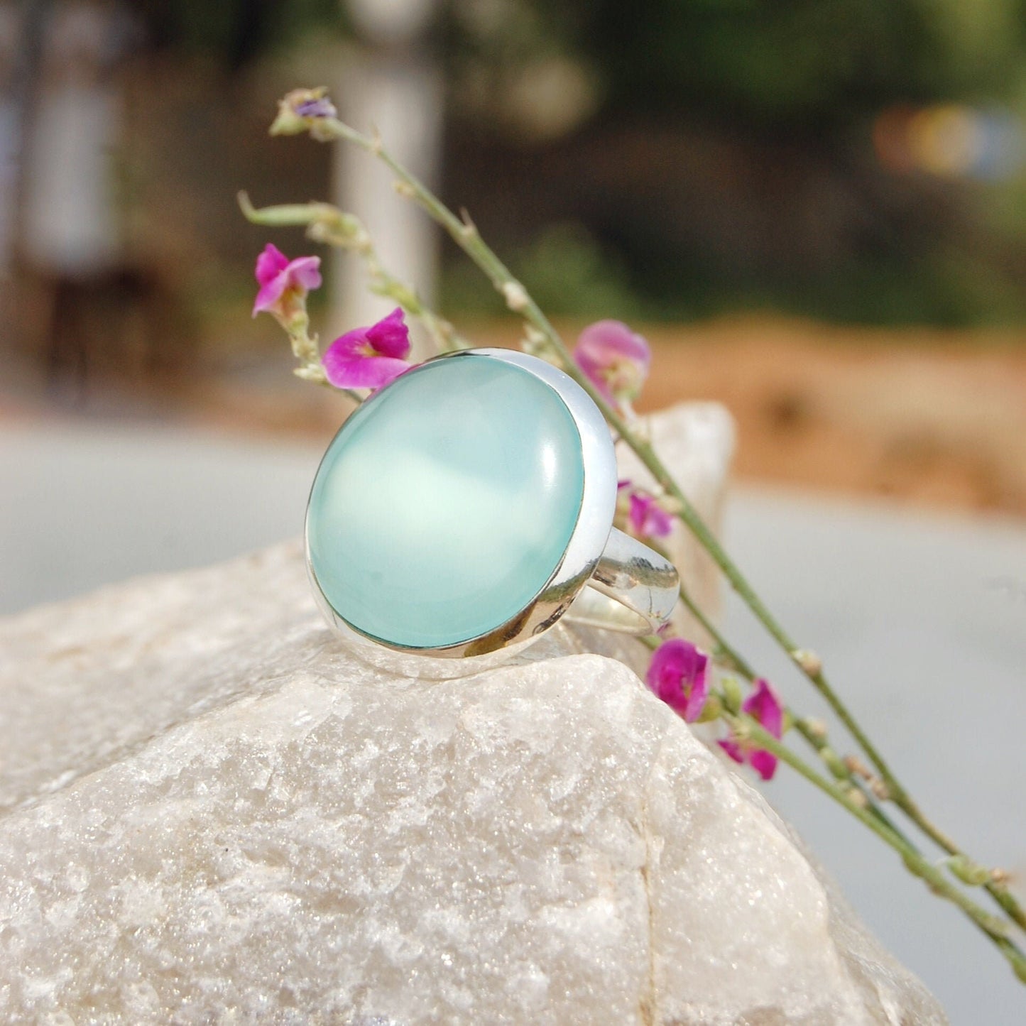 Aqua Chalcedony Ring
