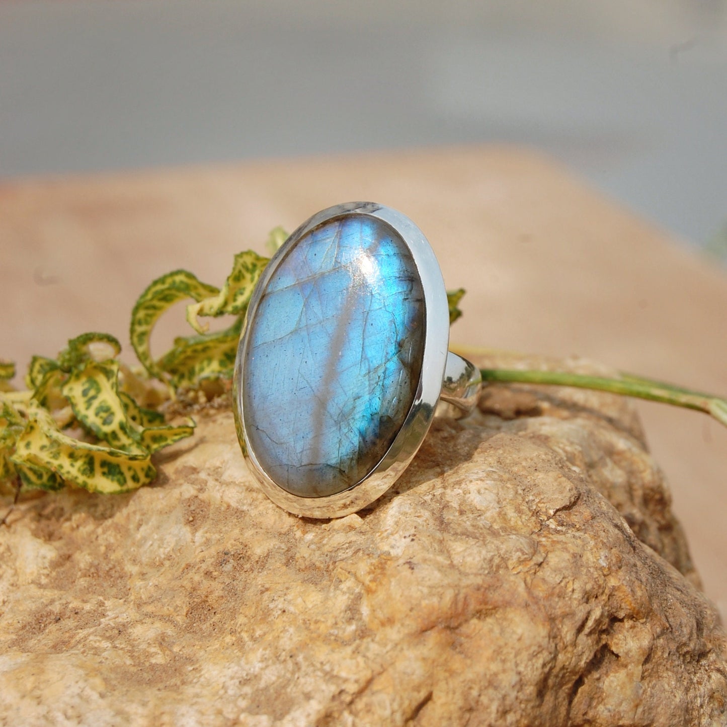 Blue Labradorite Oval Cab Ring