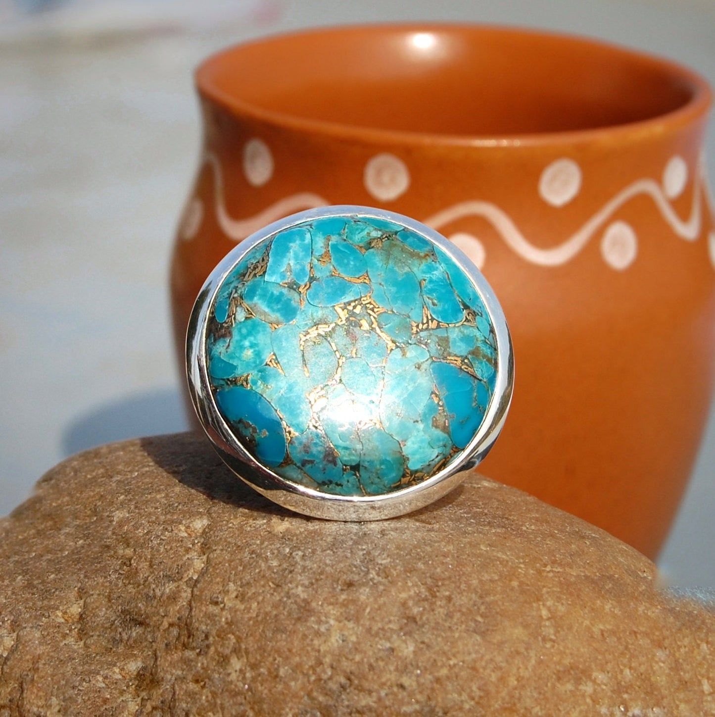 Blue Copper Turquoise Statement Ring