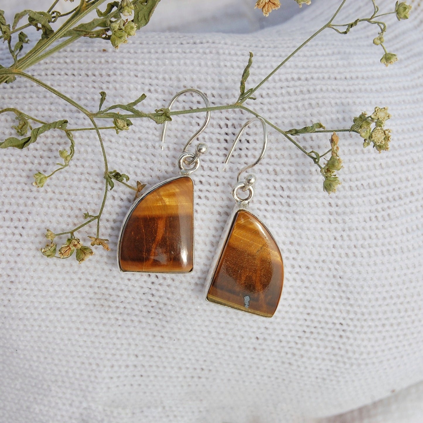 Tiger Eye Quarter Round Drop Earrings