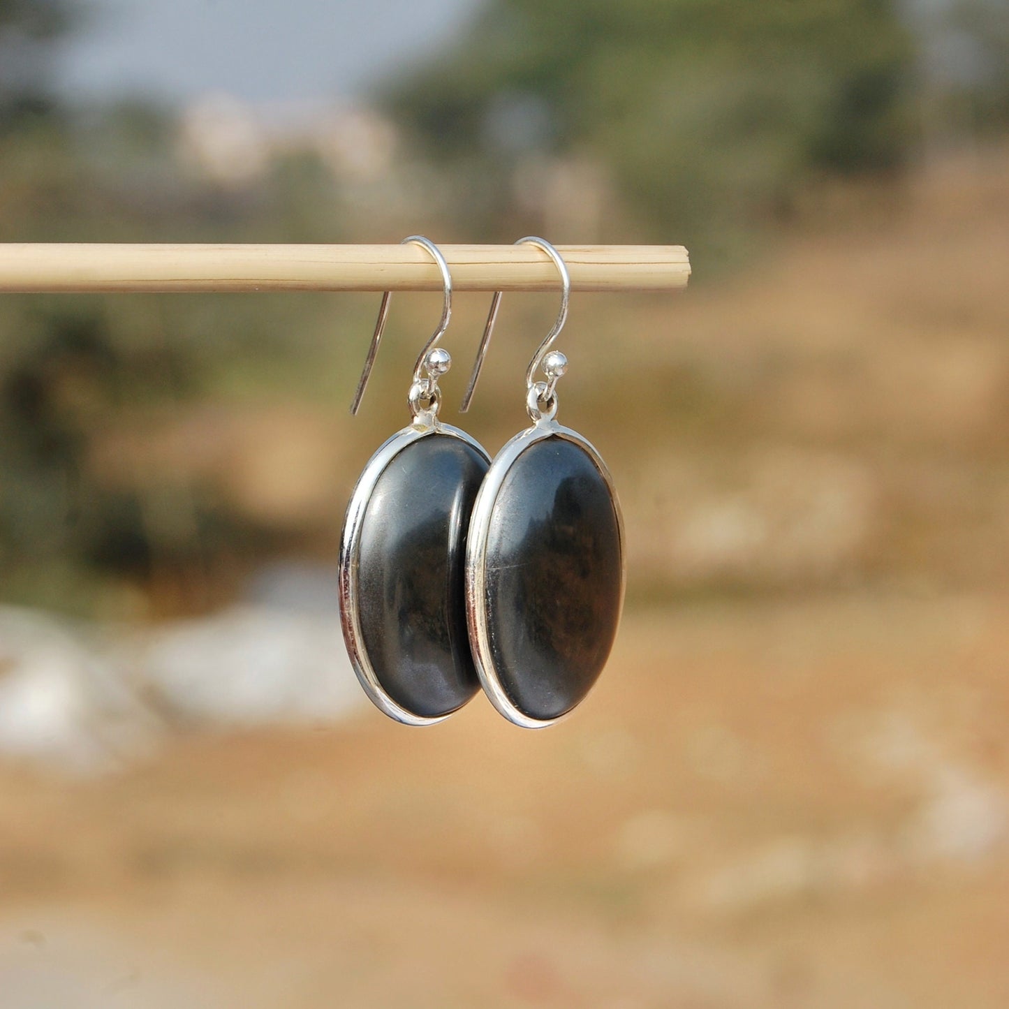 Hematite Oval Cab Earrings