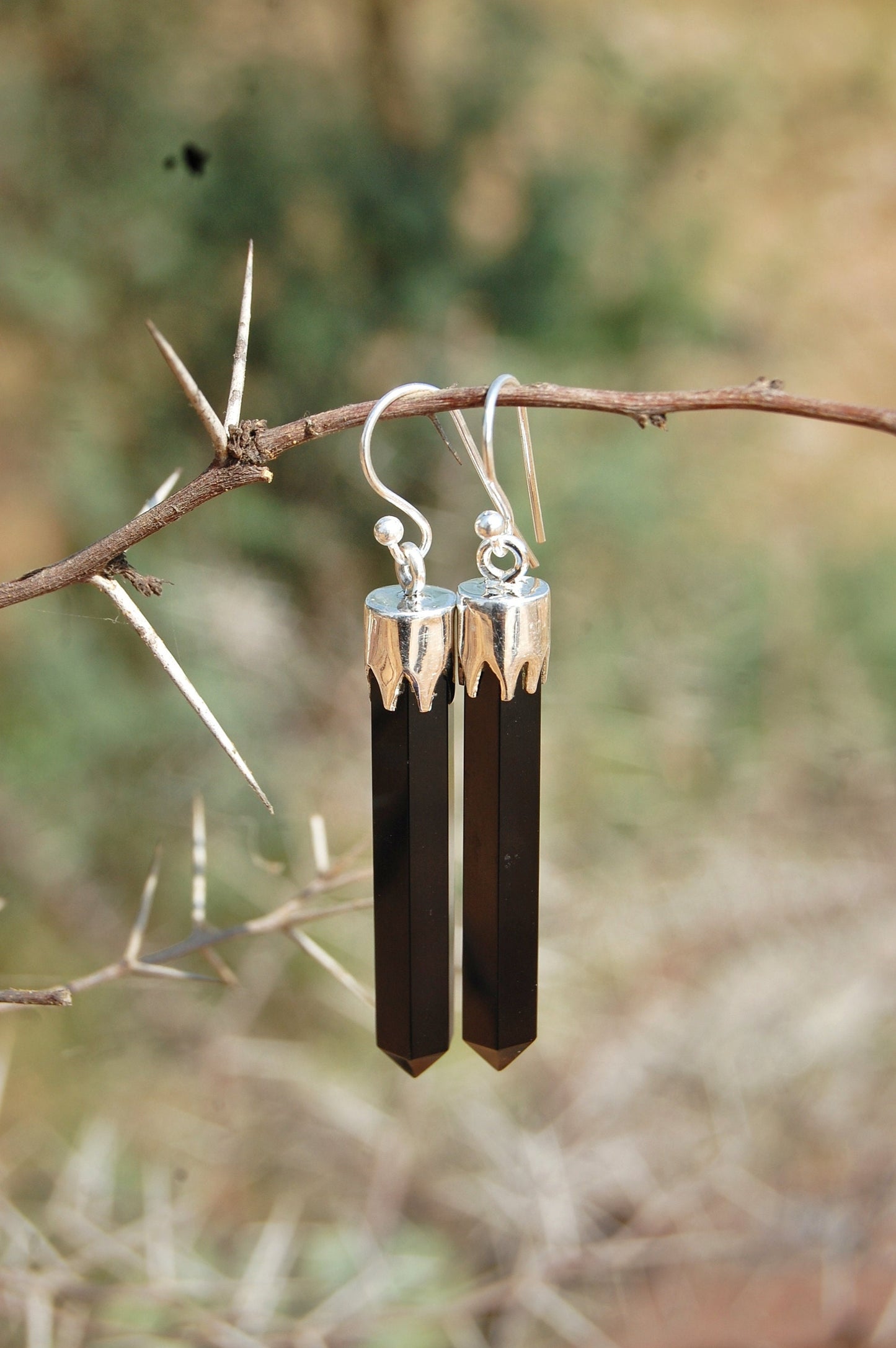 Black Onyx Long Drop Earrings
