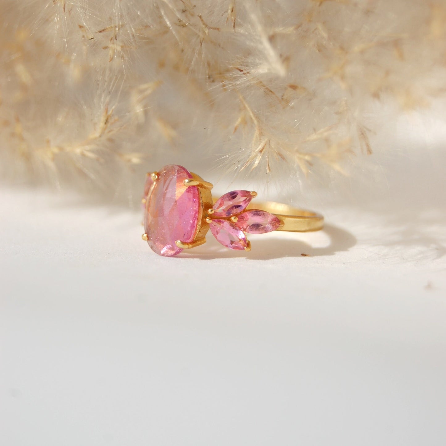 Pink Tourmaline Dainty Gold Plated Ring