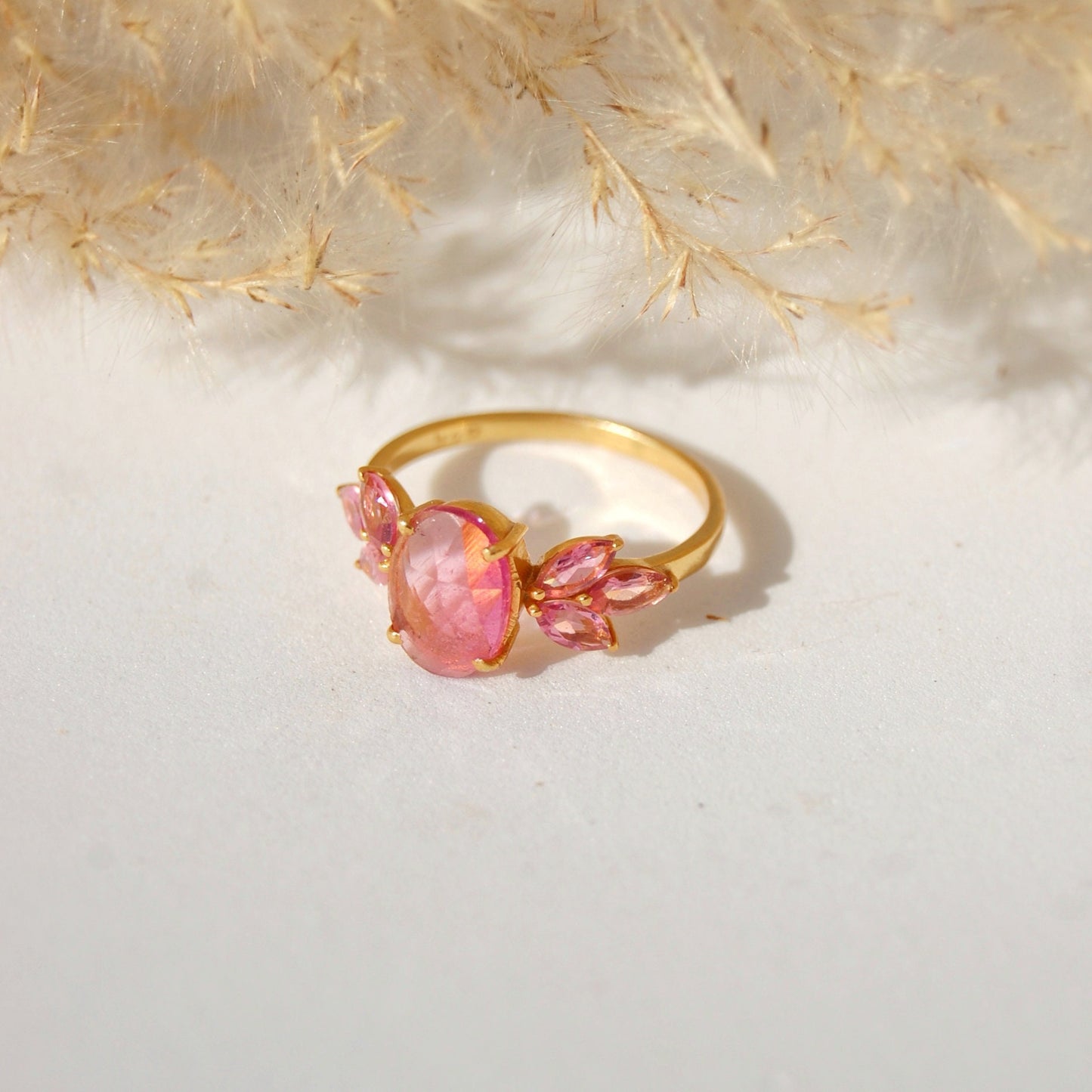 Pink Tourmaline Dainty Gold Plated Ring