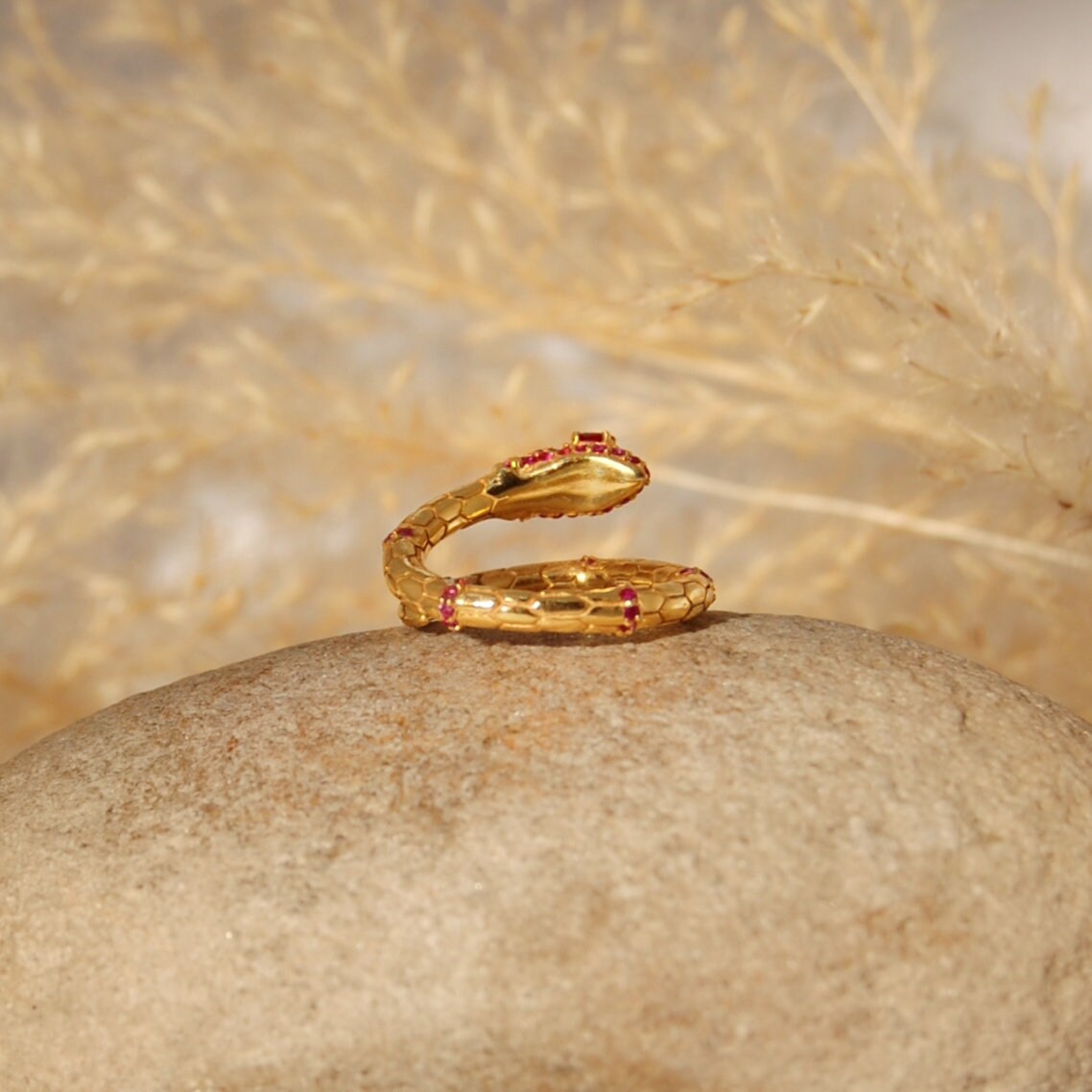 Ruby Gold Plated Snake Ring