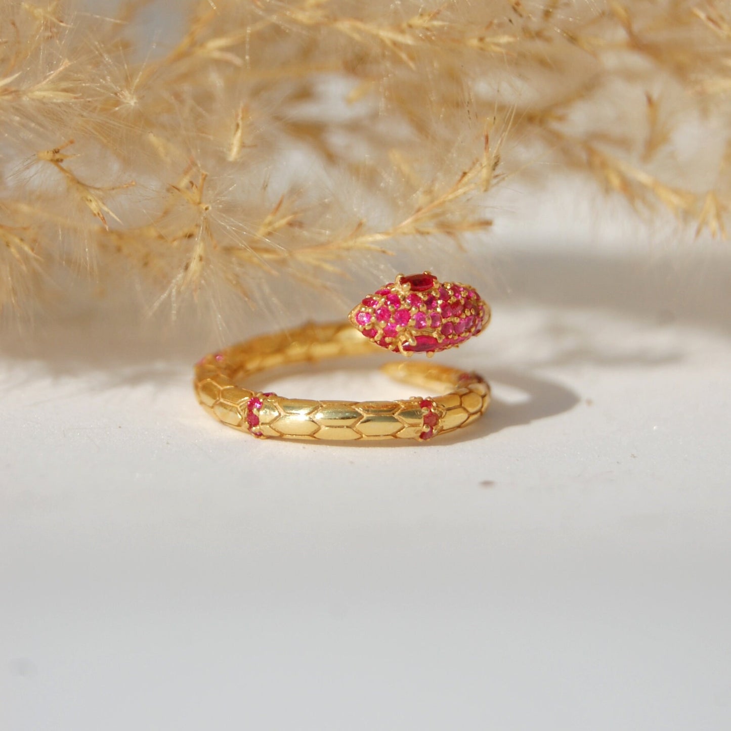Ruby Gold Plated Snake Ring