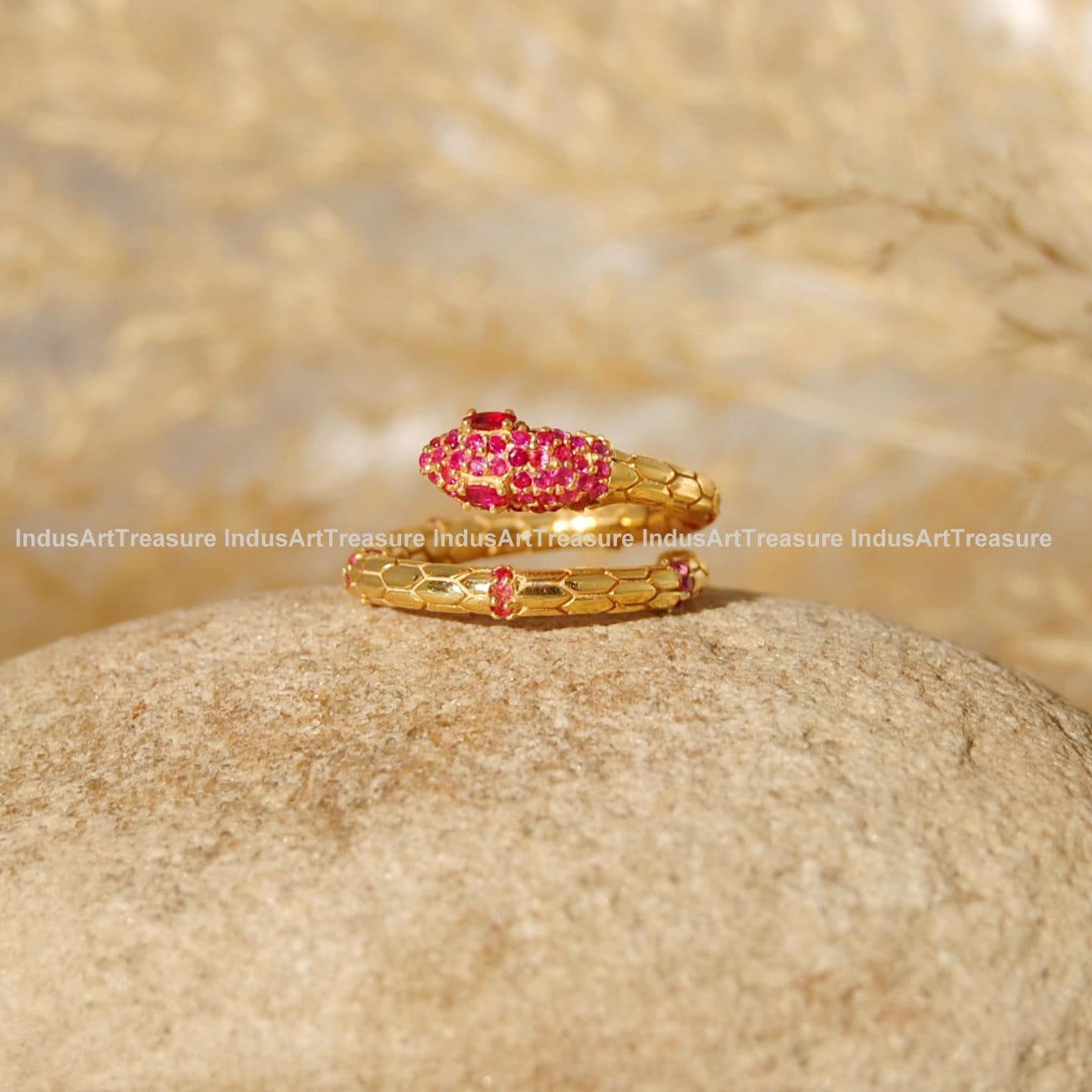 Ruby Gold Plated Snake Ring