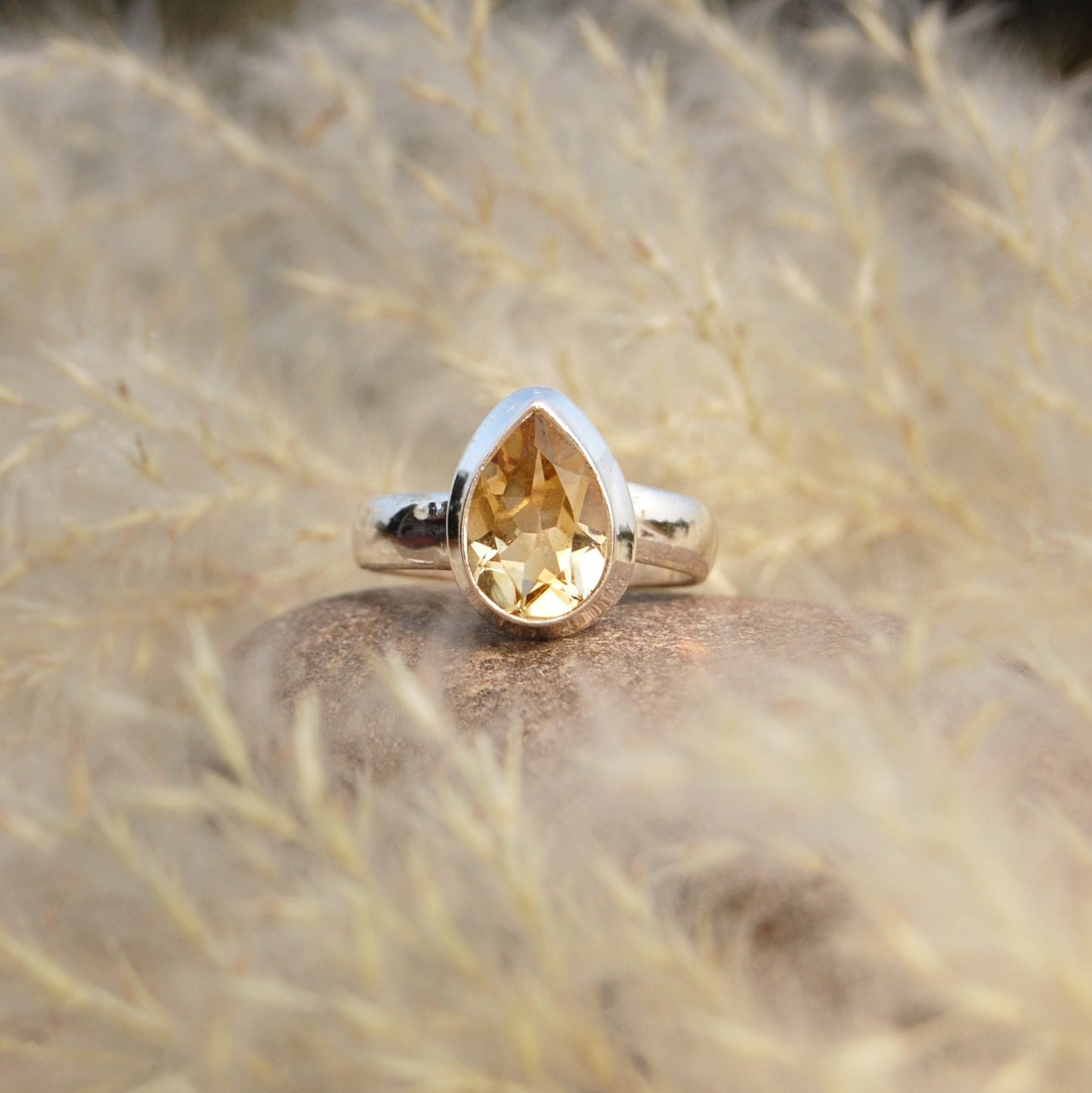 Yellow Citrine Pear Ring