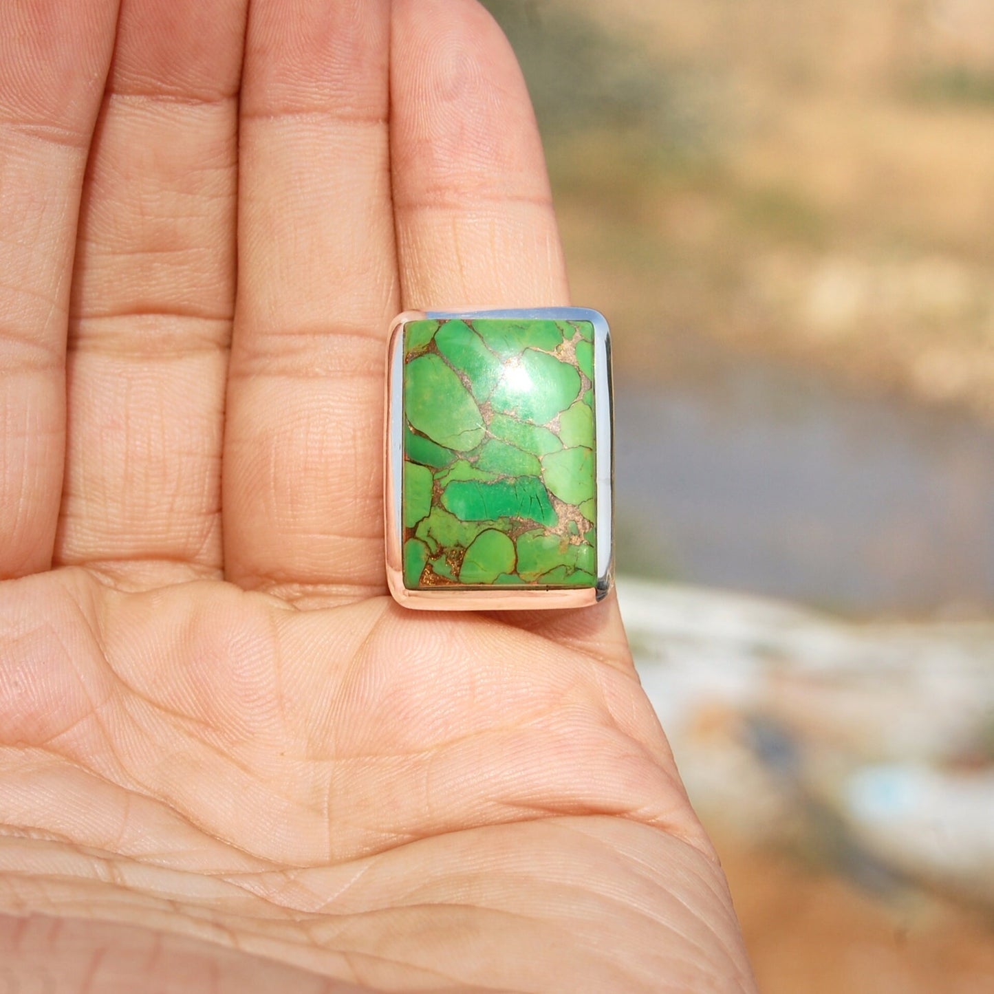 Green Copper Turquoise Statement Ring