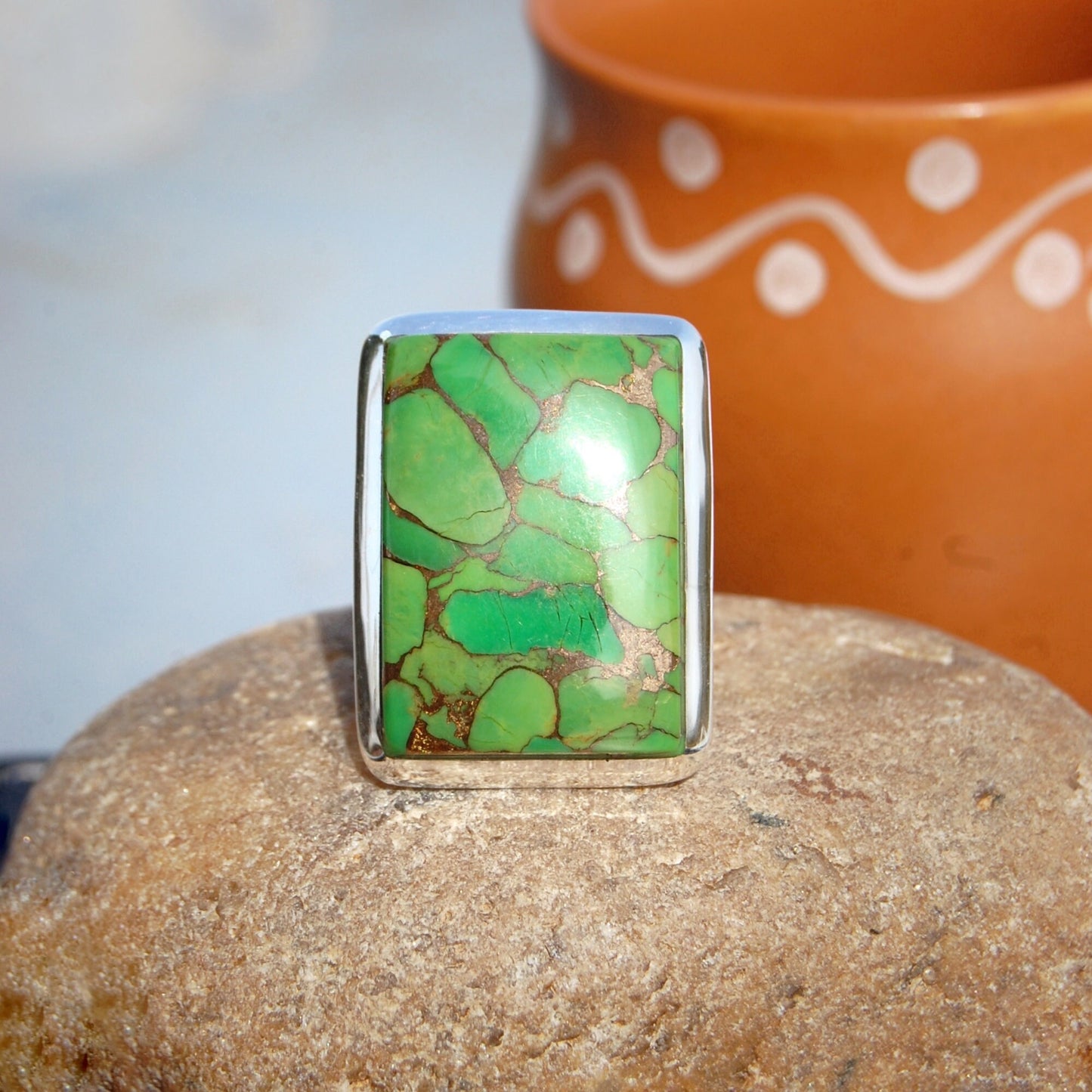 Green Copper Turquoise Statement Ring