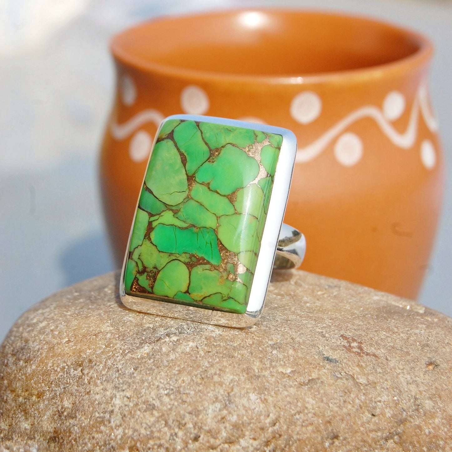 Green Copper Turquoise Statement Ring