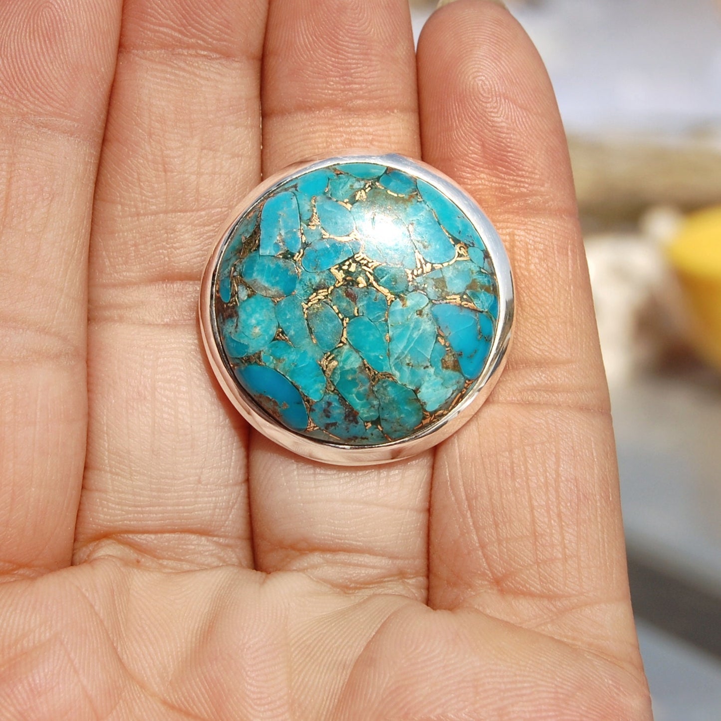 Blue Copper Turquoise Statement Ring