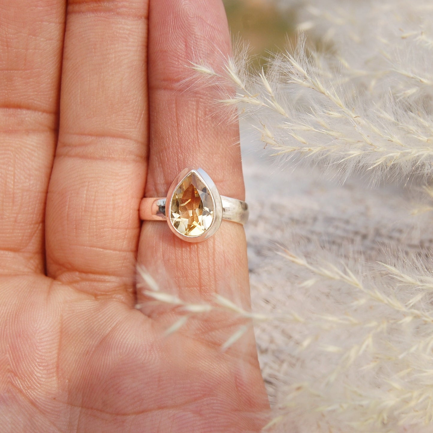 Yellow Citrine Pear Ring