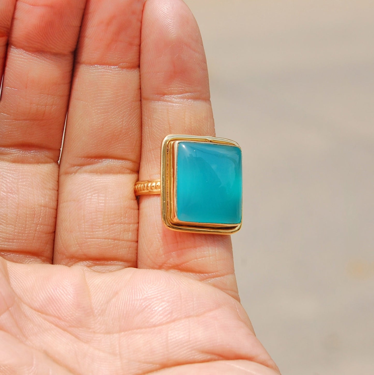 Aqua Blue Chalcedony Statement Ring