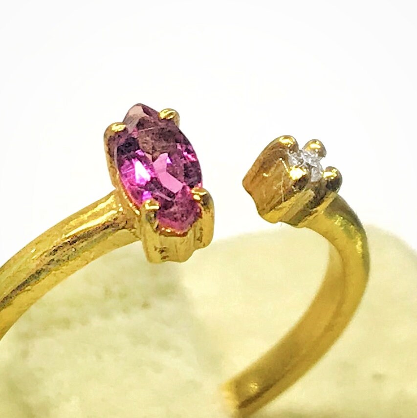 Pretty Diamond-Tourmaline Gold Plated Ring