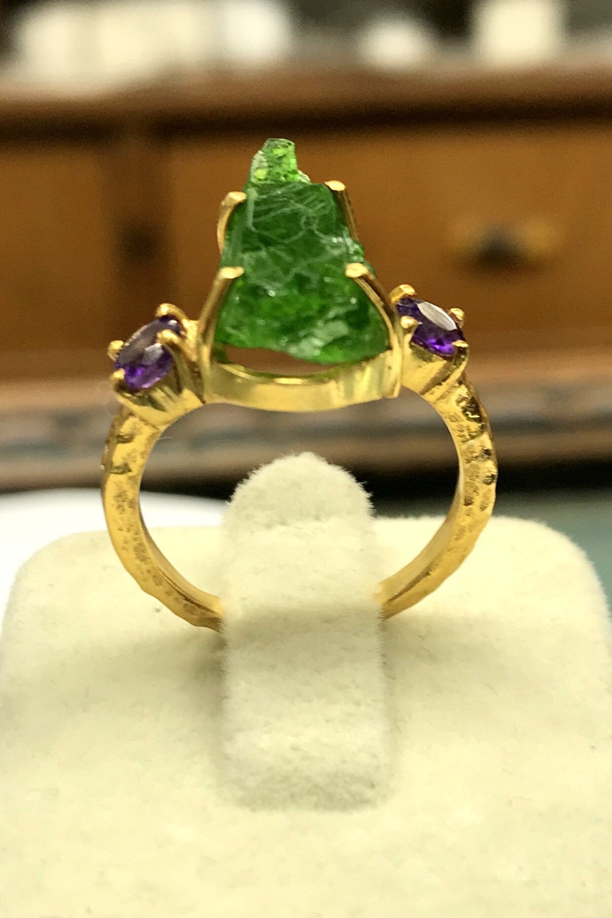 Raw Emerald-Amethyst 18k Gold Plated Ring