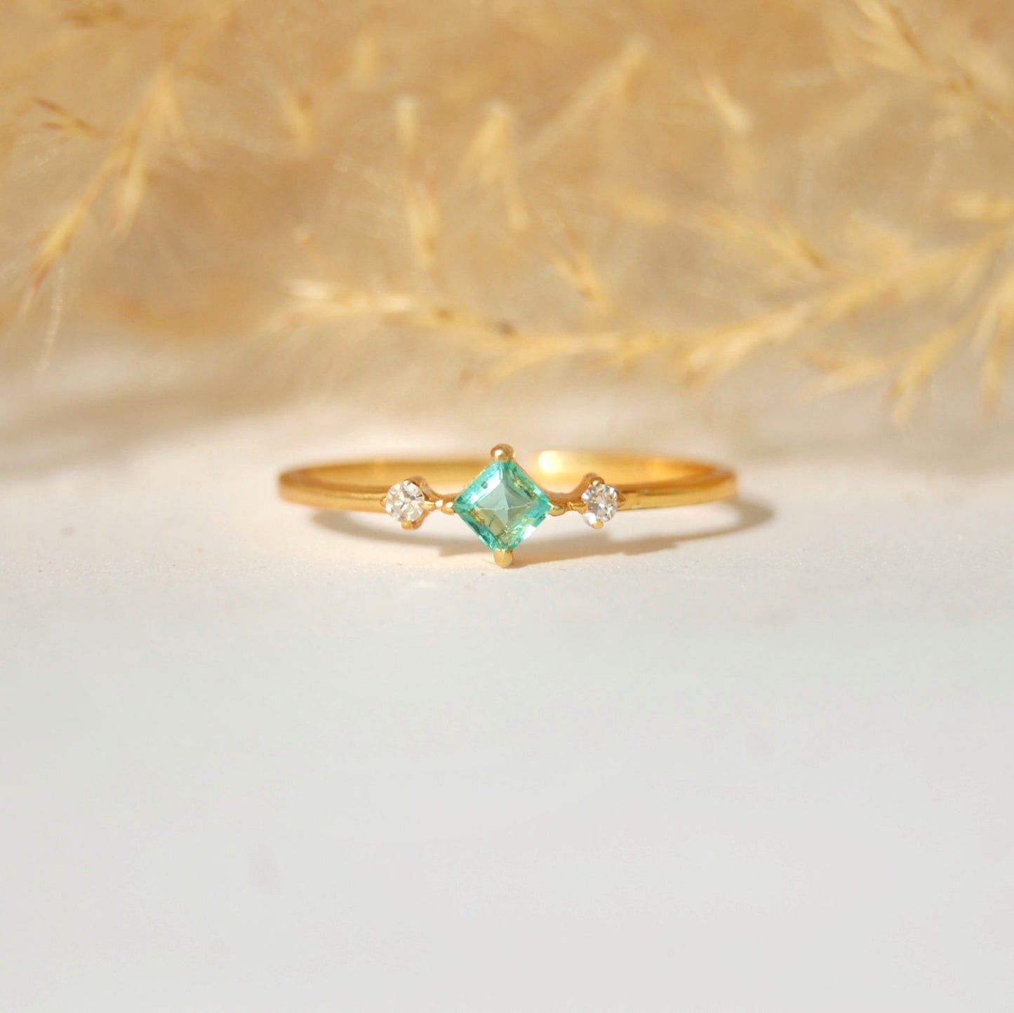 Diamond- Emerald Dainty Gold Plated Ring