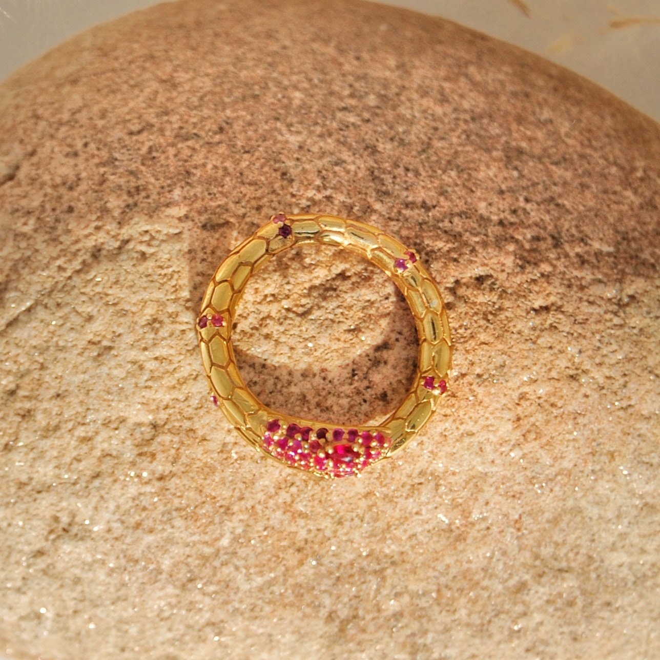 Ruby Gold Plated Snake Ring
