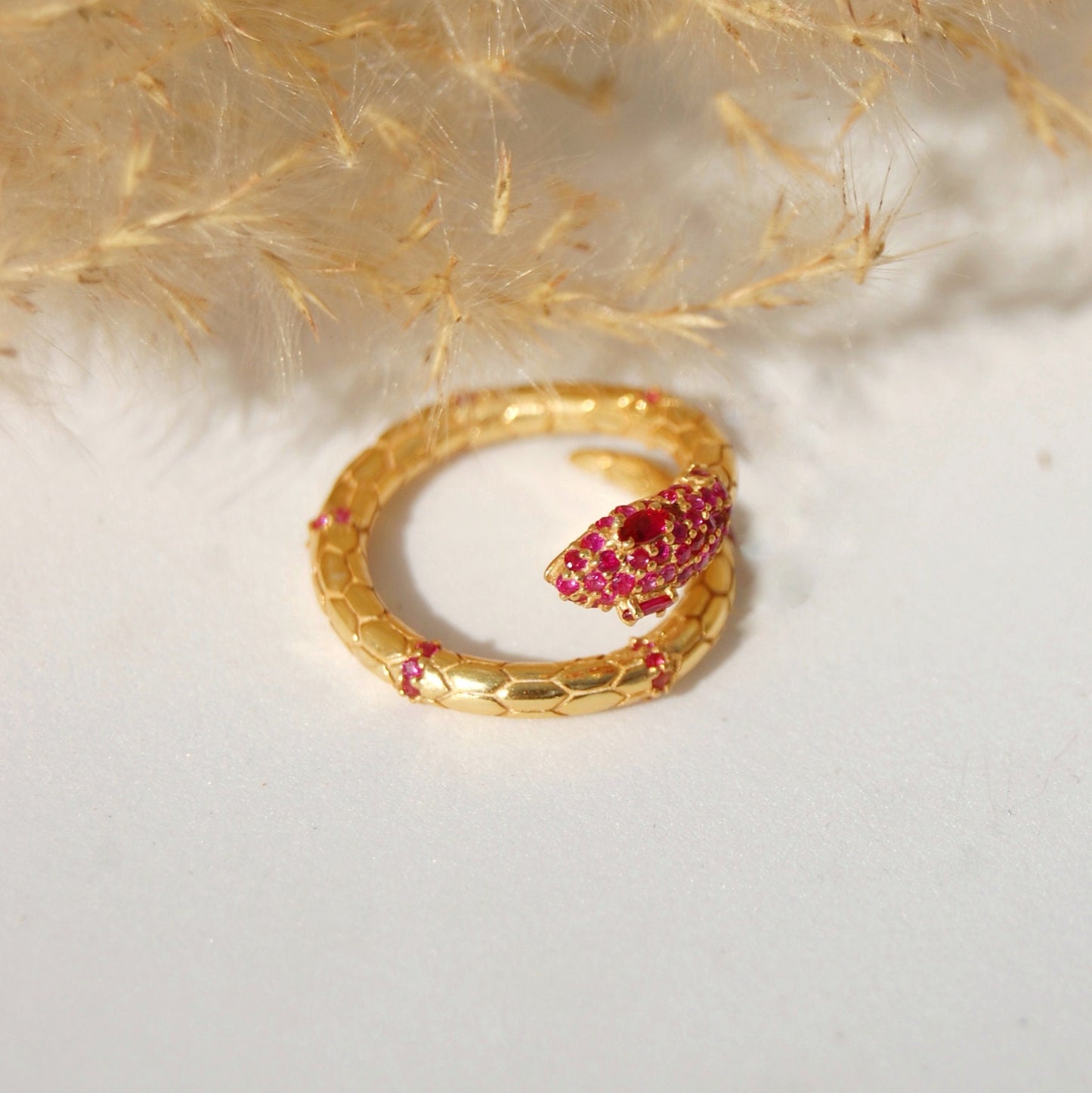 Ruby Gold Plated Snake Ring